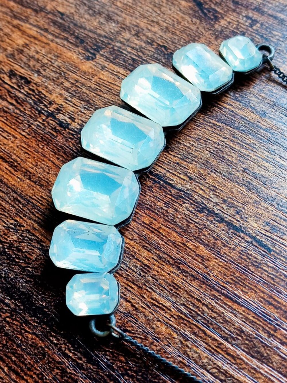 Vintage Sweet Lola White Glowing Seafoam Gemstone Bronze Chain Necklace